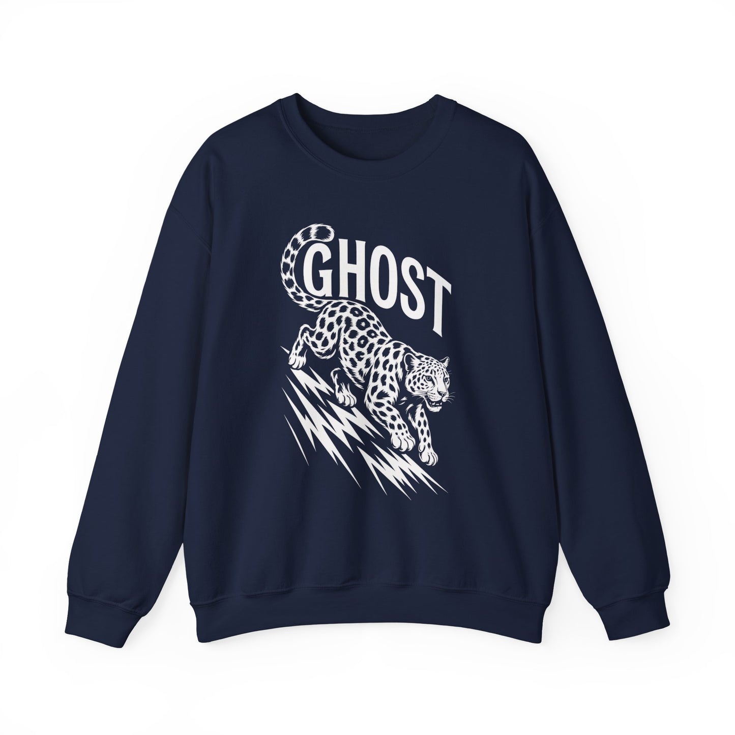 Ghost Leopard Crewneck Sweatshirt, Unisex Fashion, Cozy Casual Wear, Graphic Sweatshirt, Wild Animal Art, Gift for Animal Lovers