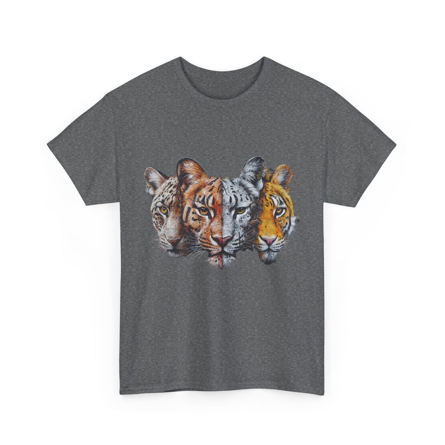 Wildlife Fusion Unisex Heavy Cotton Tee - Nature Lover's Apparel, Tiger Graphic Shirt, Animal Enthusiast Gift, Eco-Friendly Fashion