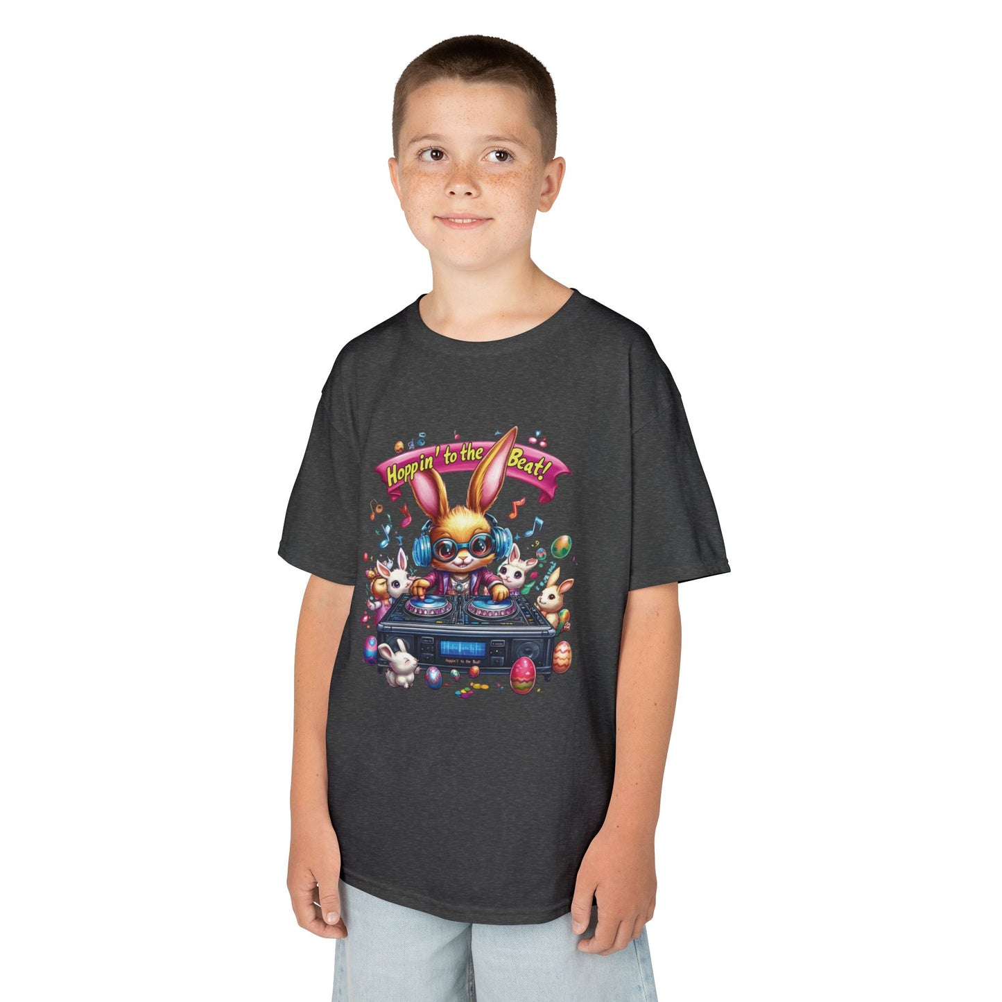 Kids Easter DJ Bunny T-Shirt Fun - Music Themed Spring Tee, Hoppin to the Beat Design, Colorful Holiday Shirt for Boys and Girls