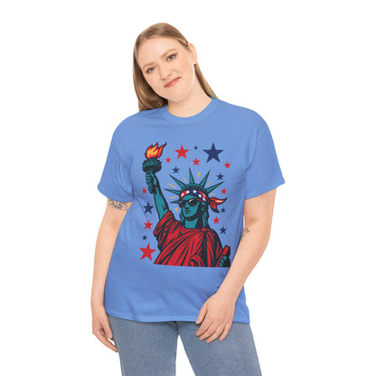 Lady Liberty Pop Art T-Shirt, Patriotic 4th of July Women’s Tee, Retro USA Bandana Statue Shirt