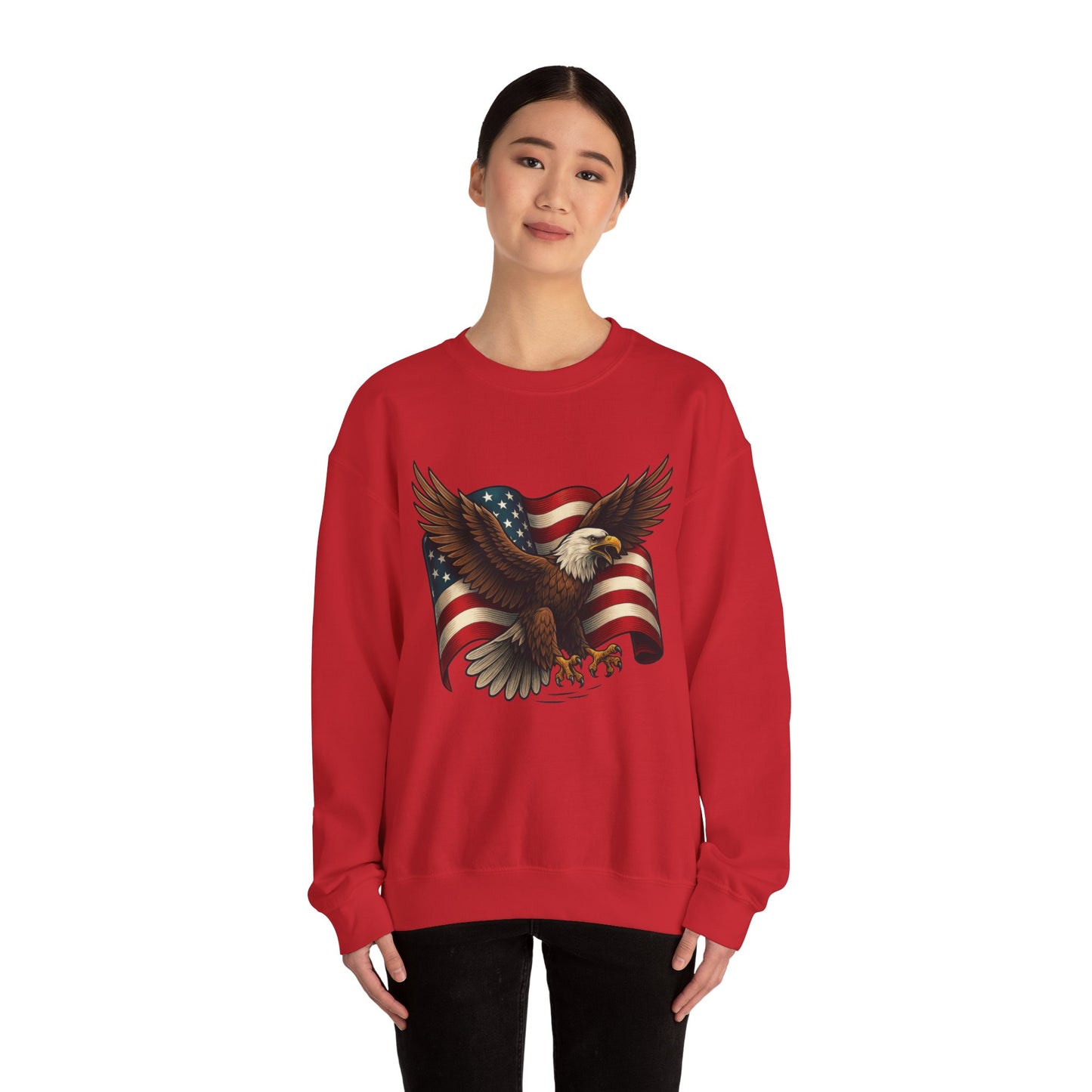 Patriotic Eagle Sweatshirt - Unisex Crewneck, USA Flag Apparel, Memorial Day, Veteran's Day, Independence Day, Gift for Patriots