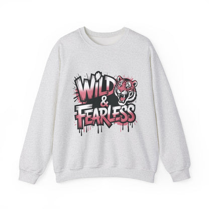 Women's Sweatshirt Wild & Fearless, Tiger Graffiti Graphic Pullover, Bold Urban Streetwear Top