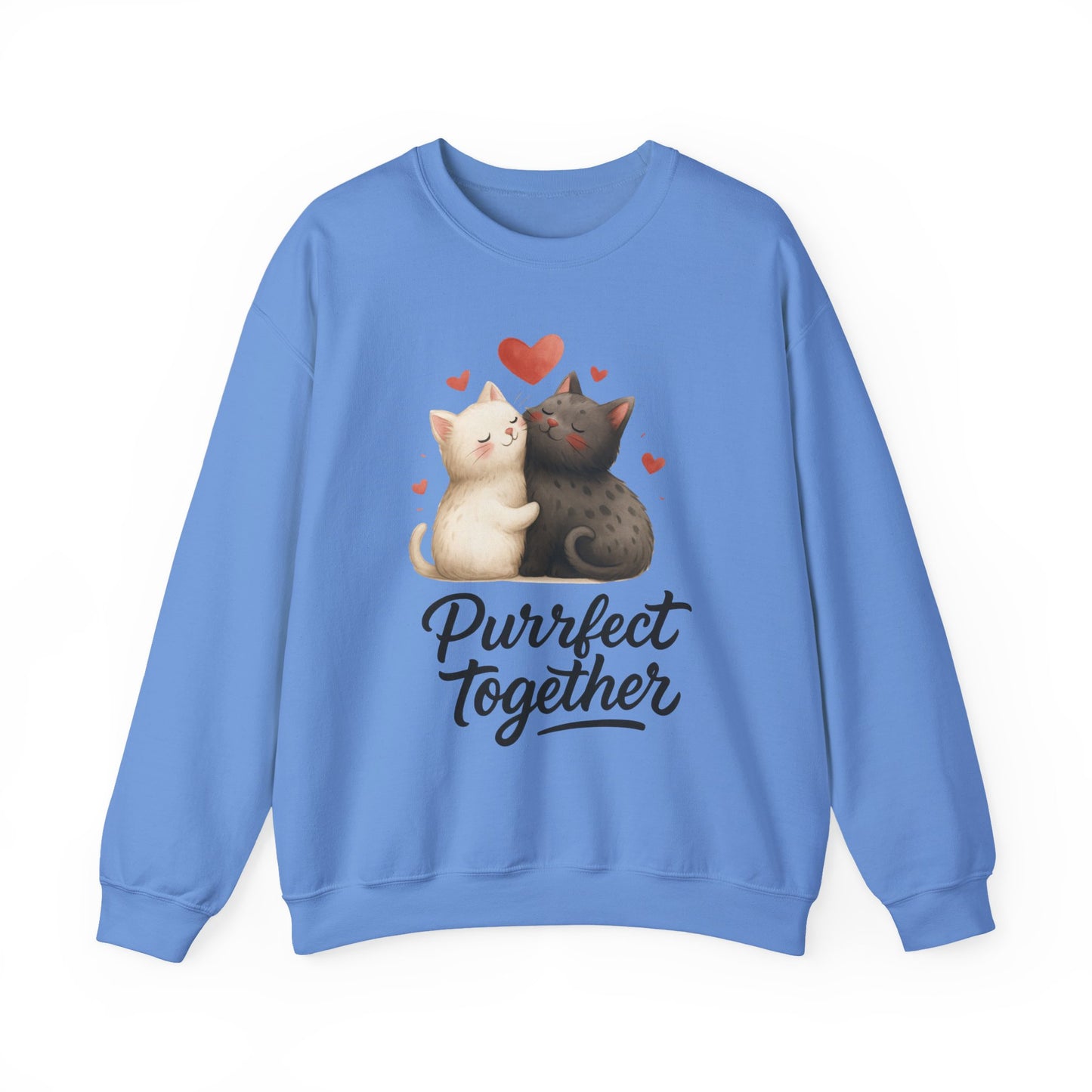 Cute Cat Couple Womens Sweatshirt, Purrfect Together Sweater, Gift for Cat Lovers, Cozy Crewneck for Valentine's Day, Animal Lover Apparel