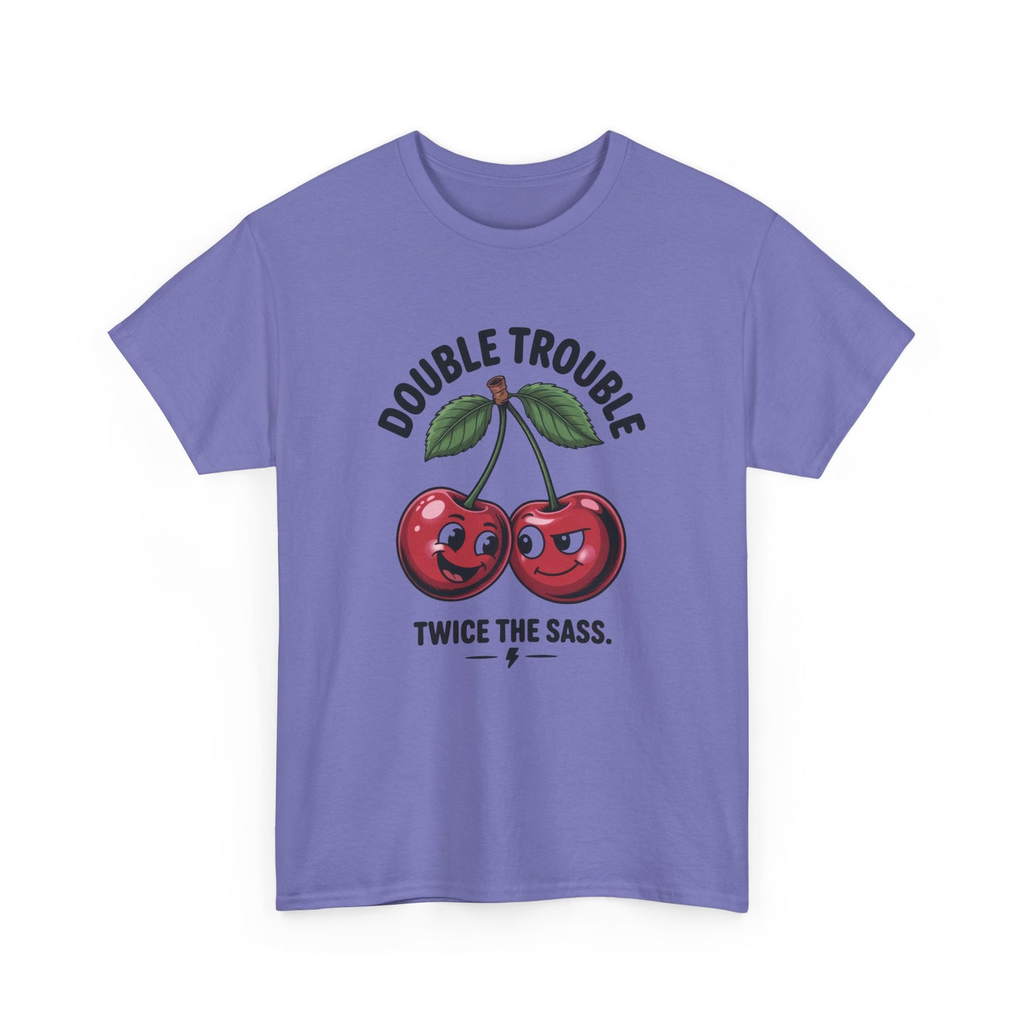 Double Trouble Cherry Graphic Tee, Funny Cute Womens T-Shirt, Twice the Sass Quote Shirt, Sassy Cherry Cartoon Gift