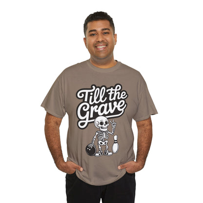 Skeleton Bowling Graphic Tee, Mens Heavy Cotton Tee, Funny Halloween Shirt, Gift for Bowlers, Retro Style Apparel, Casual Wear