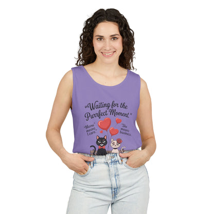 Cute Cat Lovers Tank, Womens Heavy Cotton Tank Top for Pet Owners, Funny Cat Tee, Gift for Cat Lovers, Casual T-Shirt, Animal Art Tee