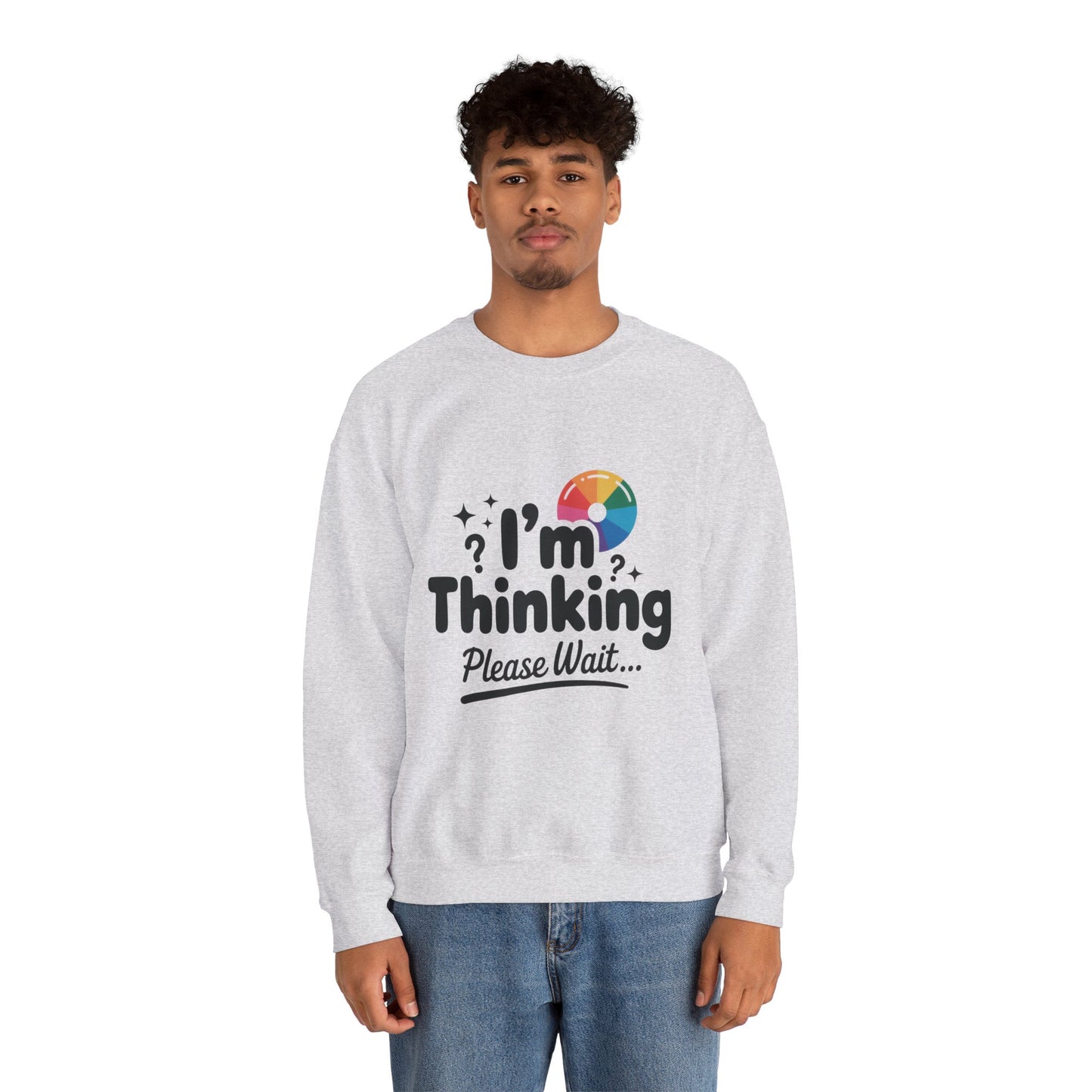 Funny - Im Thinking Please Wait - Mens Sweatshirt, Cute Geeky Gift for Introverts, Programmers, Designers, Humor Crewneck, Gift for Adults