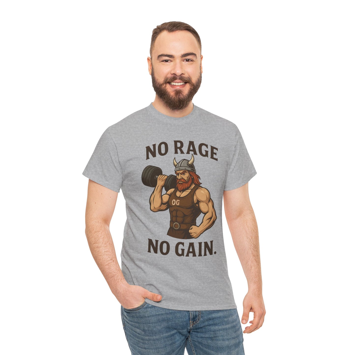 No Rage No Gain Viking Gym Shirt, Funny Muscle Workout Tee, Barbarian Fitness T-Shirt for Men, Powerlifting Humor Shirt, Viking Lifting Gift