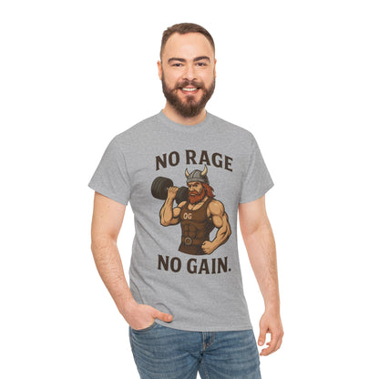 No Rage No Gain Viking Gym Shirt, Funny Muscle Workout Tee, Barbarian Fitness T-Shirt for Men, Powerlifting Humor Shirt, Viking Lifting Gift