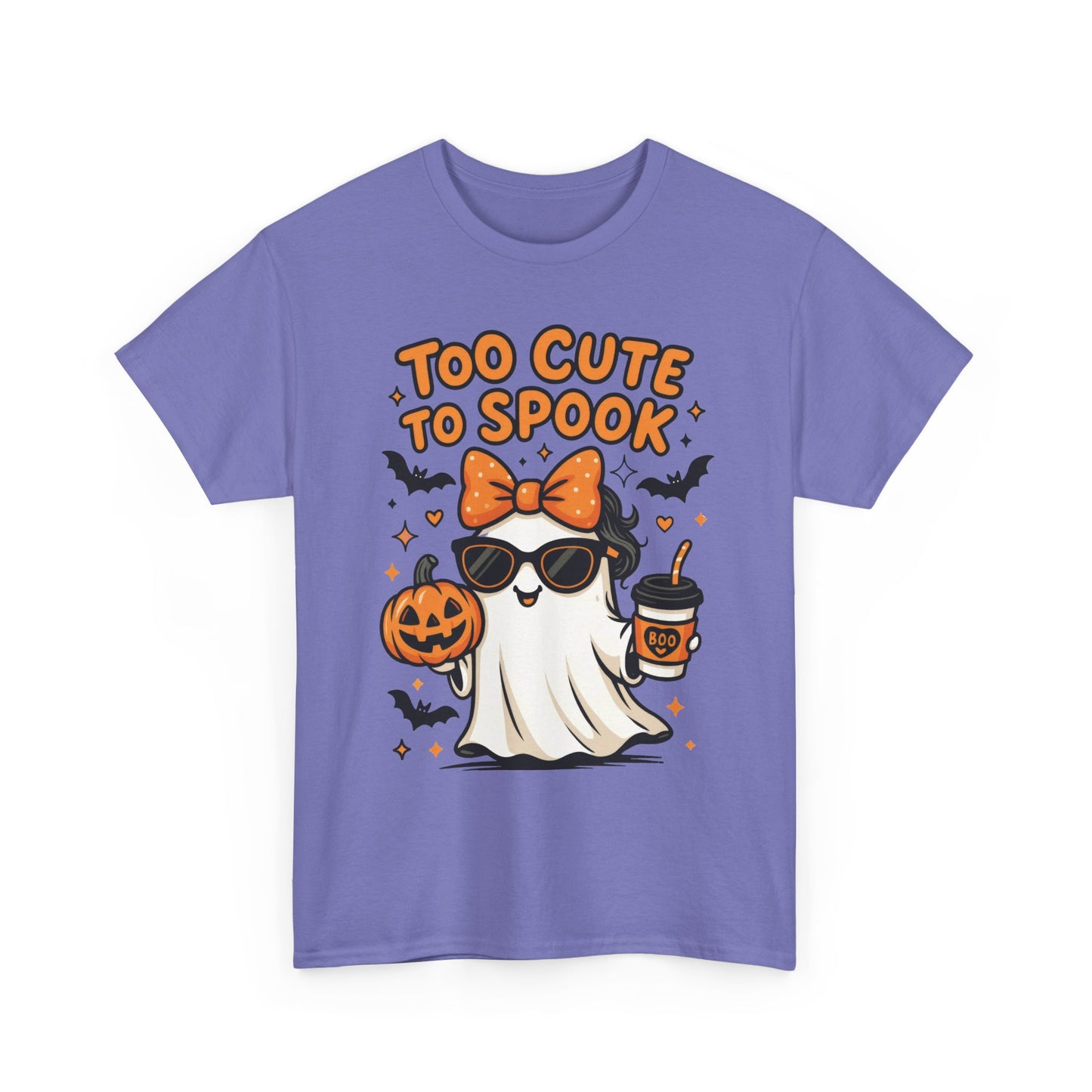 Too Cute To Spook Women's T-Shirt, Cute Ghost Pumpkin Coffee Halloween Graphic Tee