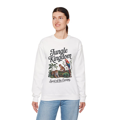 Jungle Kingdom Womens Sweatshirt, Cozy Jungle Crewneck, Nature Lover Gift, Wildlife Artwork, Eco-Conscious Apparel, Animal Enthusiast Clothing