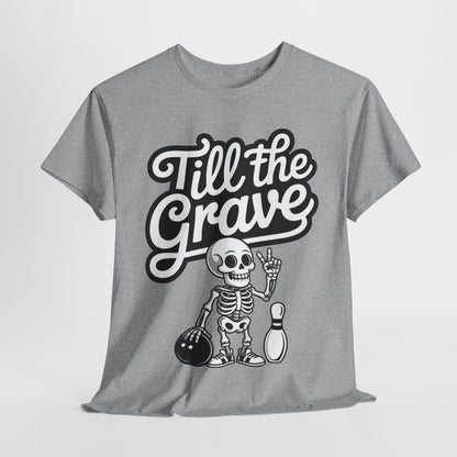 Skeleton Bowling Graphic Tee, Mens Heavy Cotton Tee, Funny Halloween Shirt, Gift for Bowlers, Retro Style Apparel, Casual Wear