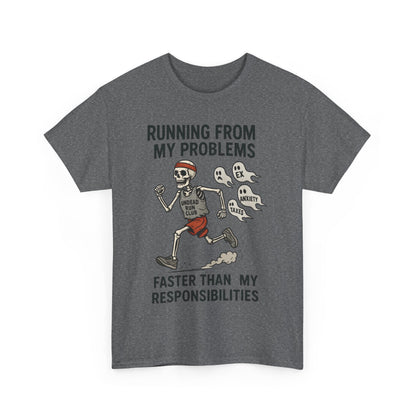 Skeleton Runner Tee for Men, Undead Jogging Club Shirt, Halloween T-Shirt, Gift for Runners, Anxiety Humor Gift