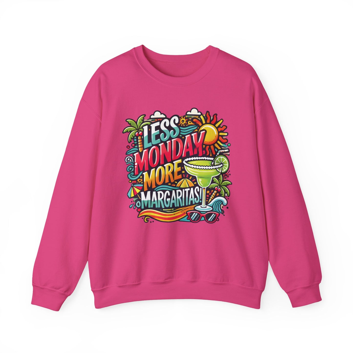 Less Monday More Margaritas Crewneck Sweatshirt, Funny Summer Unisex Beach Vibes Pullover, Fun Unisex Crewneck, Summer Parties Sweatshirt