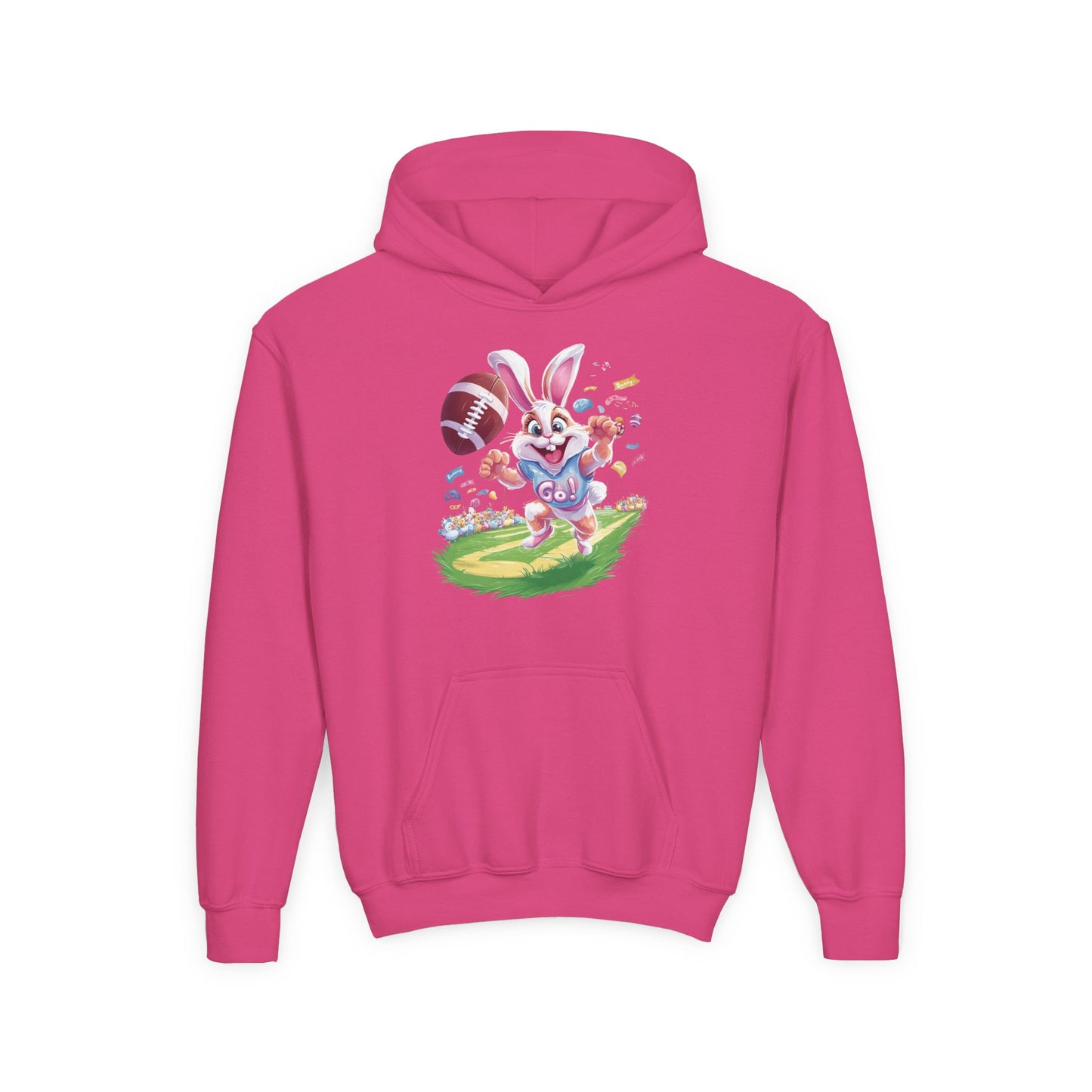 Touchdown Bunny Hoodie for Kids - Fun Easter Football Design - Youth Heavy Blend Sweatshirt - Spring Gift for Sporty Bunny Fans