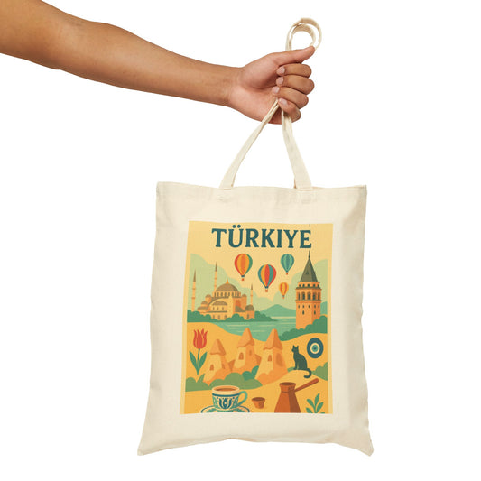Turkey Adventure Cotton Canvas Tote Bag, Eco-Friendly Grocery, Travel, Beach Bag, Gift for Travelers, Vintage Design