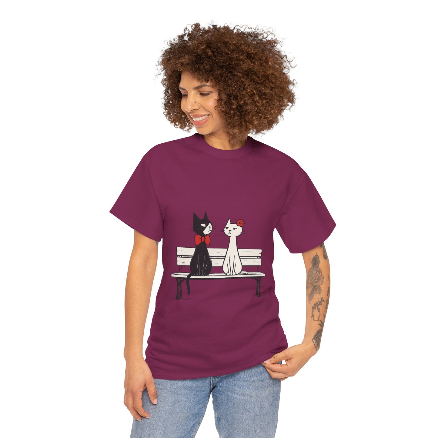 Cute Cat Lovers Tee, Womens Heavy Cotton Tee for Pet Owners, Funny Cat Shirt, Gift for Cat Lovers, Casual T-Shirt, Animal Art Tee
