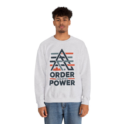 Men's Sweatshirt Order Creates Power, Minimal Geometric Motivational Graphic Pullover, Heavy Blend™ Crewneck Sweatshirt
