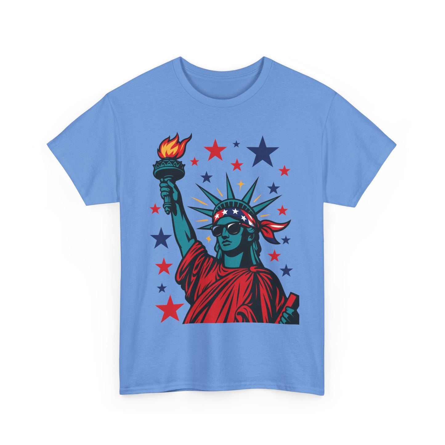 Lady Liberty Pop Art T-Shirt, Patriotic 4th of July Women’s Tee, Retro USA Bandana Statue Shirt