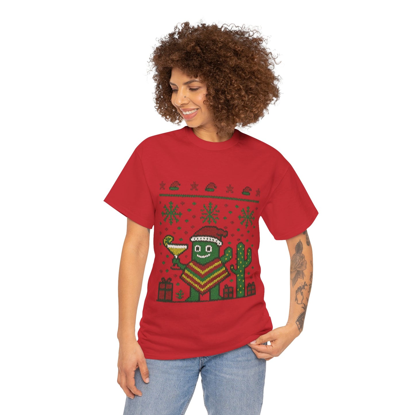 Festive Cactus Christmas Shirt, Funny Holiday Santa Hat Tee for Women, Women's Funny Xmas Shirt