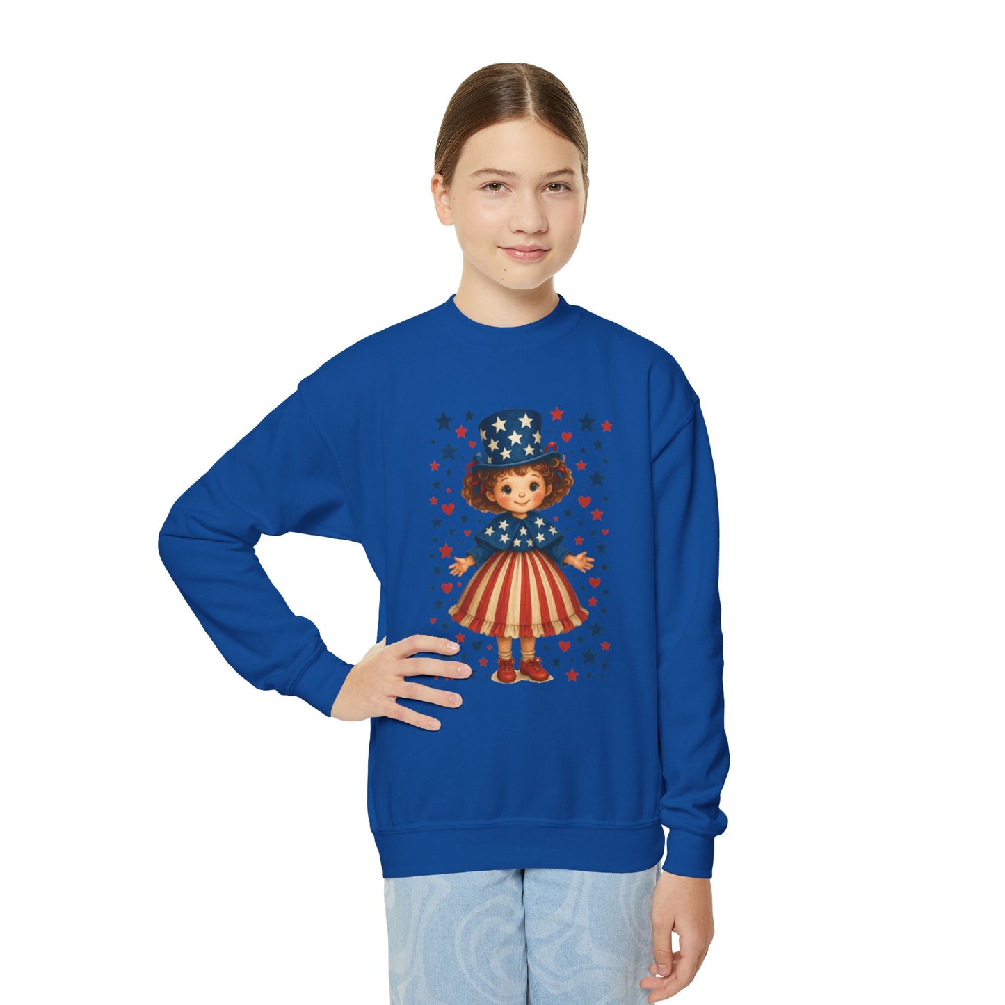 Youth Patriotic Crewneck Sweatshirt, Kids American Flag Sweatshirt, 4th of July, Independence Day Gift, Stars and Stripes
