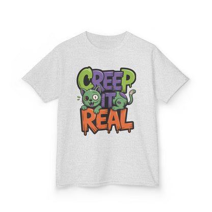 Creep It Real Kids Halloween Shirt, Cute Zombie Cat Graffiti Style T-Shirt for Boys & Girls