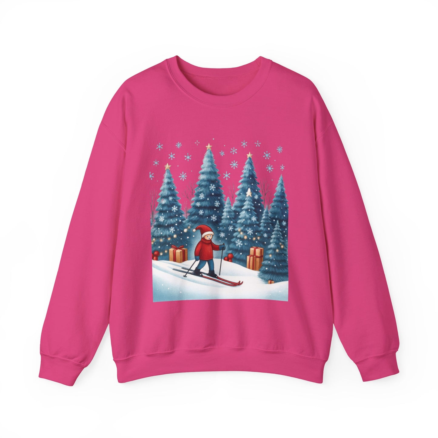 Womens Christmas Skiing Sweatshirt, Cozy Winter Holiday Pullover, Women's Heavy Blend™ Crewneck Sweatshirt