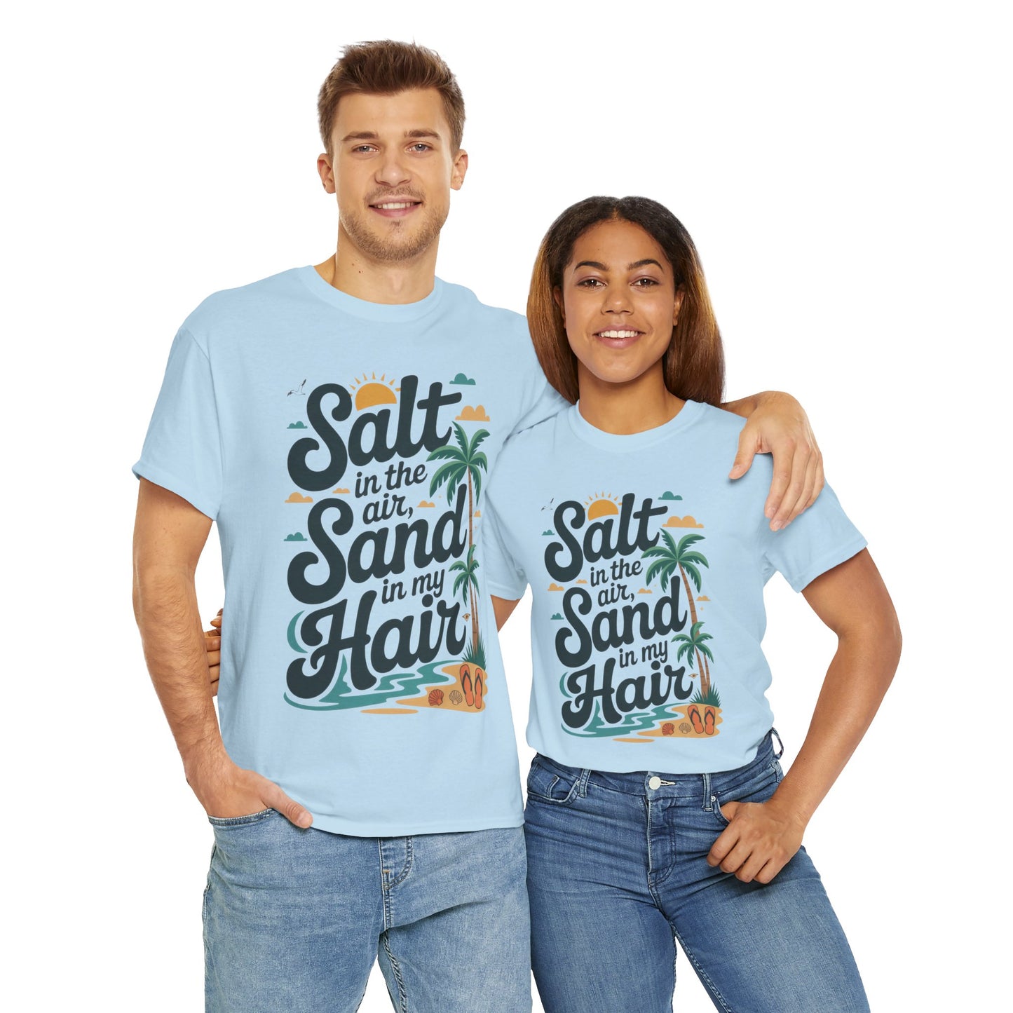 Salt in the Air Sand in My Hair Shirt, Beach Summer Vibes Graphic T-Shirt, Tropical Ocean Palm Design, Ocean-Themed Shirt, Gift Beach Lovers