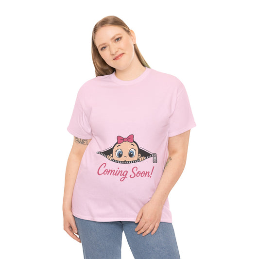 Coming Soon Maternity T-Shirt, Cute Baby Girl Pregnancy Announcement Shirt, Expecting Mom Gift, Gender Reveal Tee, Baby Shower Gift