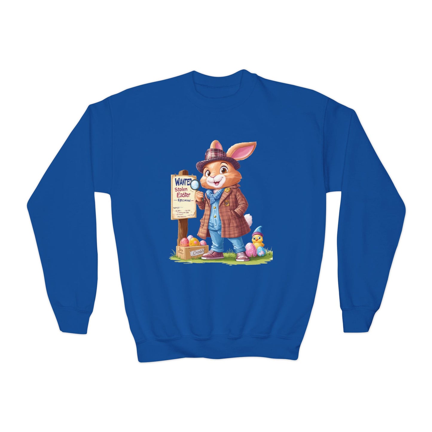 Easter Bunny Detective Kids Sweatshirt - Fun Egg Hunt Design, Cute Spring Holiday Outfit, Youth Crewneck for Boys & Girls, Easter Gift