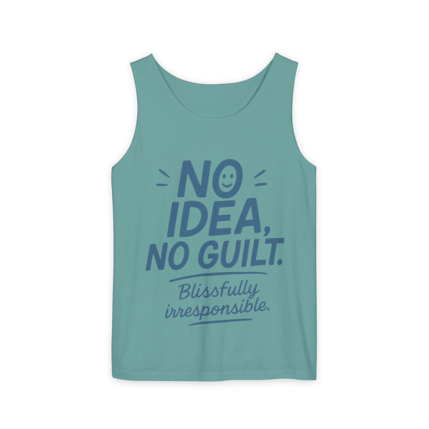 Mens Funny Tank Top, No Idea No Guilt Quote, Blissfully Irresponsible Gym Shirt, Casual Sleeveless Top, , Fun Party Shirt