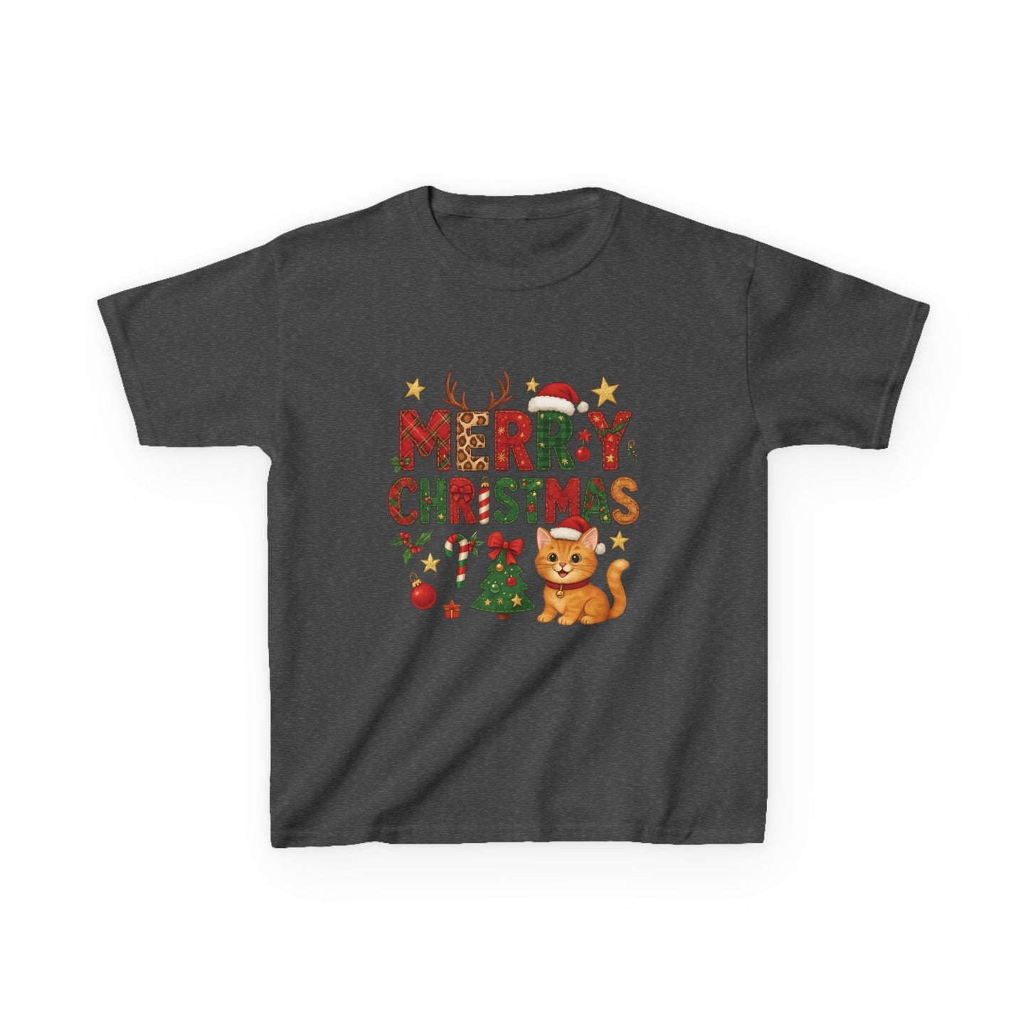 Merry Christmas Cat Shirt for Girls, Cute Holiday Kitten Tee