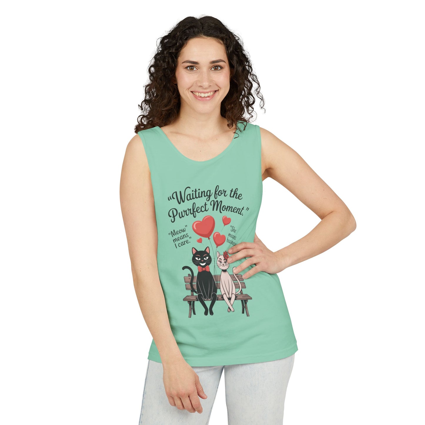 Cute Cat Lovers Tank, Womens Heavy Cotton Tank Top for Pet Owners, Funny Cat Tee, Gift for Cat Lovers, Casual T-Shirt, Animal Art Tee