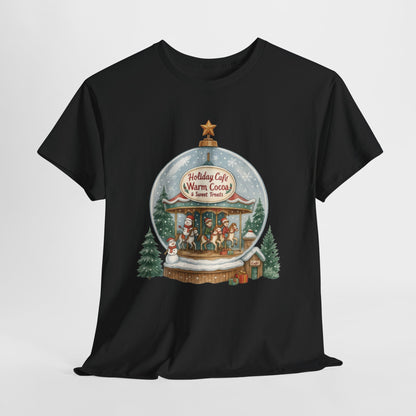 Holiday Café Christmas T-Shirt for Women, Warm Cocoa  Carousel Tee
