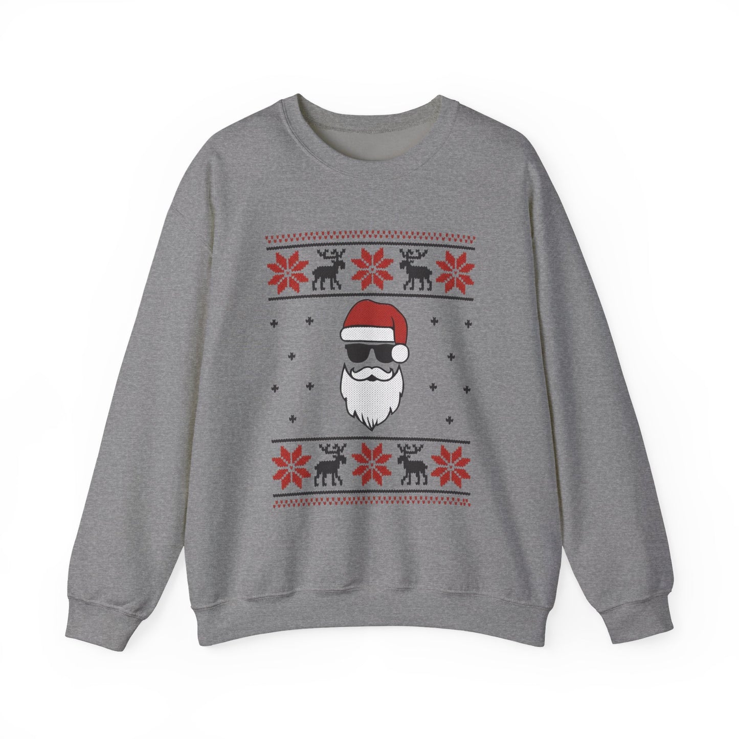 Cool Santa Men's Sweatshirt, Funny Knit Look Pullover, Retro Christmas Sweater Style
