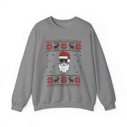 Cool Santa Men's Sweatshirt, Funny Knit Look Pullover, Retro Christmas Sweater Style