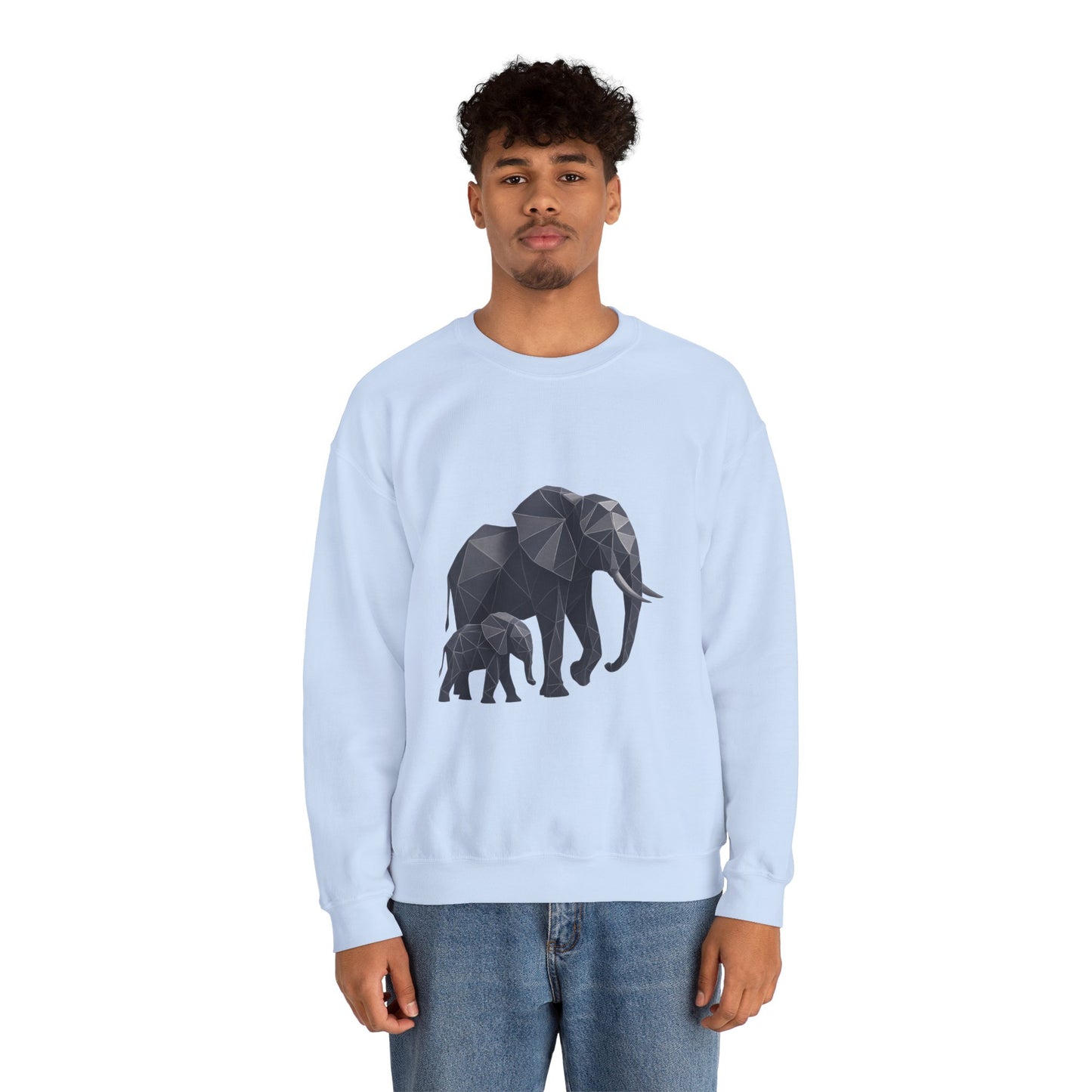 Geometric Elephant Sweatshirt, Cozy Unisex Crewneck, Animal Lover Gift, Nature Inspired Apparel, Eco-Friendly Fashion, Gift for Her