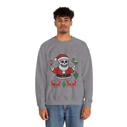 Skeleton Santa Ugly Christmas Sweatshirt for Men, Funny Margarita Holiday Jumper