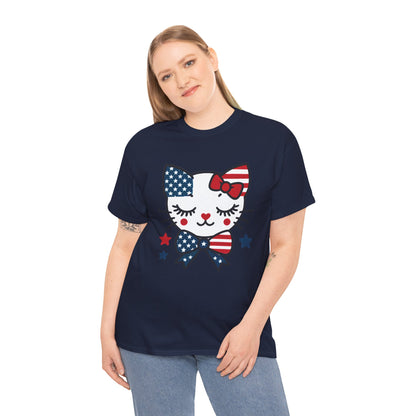 Patriotic Cat Women's Tee, Cute Cat Shirt, Women's T-Shirt, July 4th Outfit, Independence Day Gift, Animal Lover Apparel