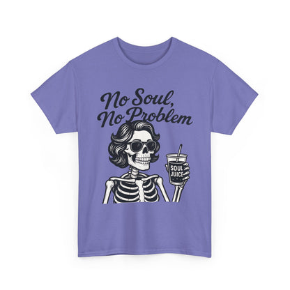 No Soul No Problem Skeleton T-Shirt for Women, Funny Gothic Skull Tee, Dark Humor Halloween Shirt, Spooky Retro Skeleton Top