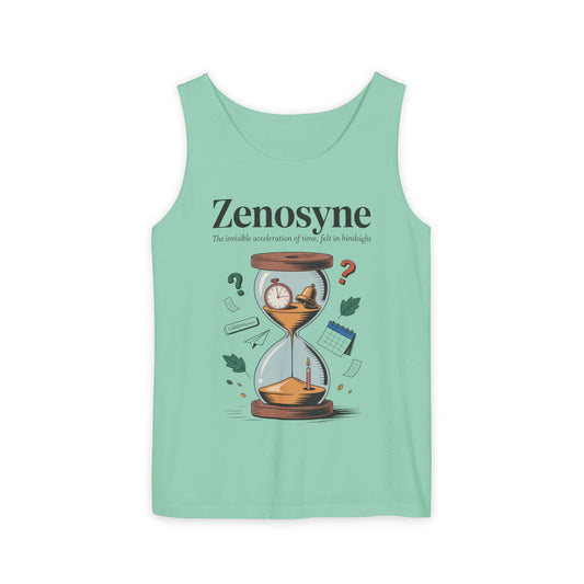 Zenosyne Tank Top, Unisex Garment-Dyed Tee, Time Awareness Gift, Casual Summer Wear, Philosophy Shirt, Unique Everyday Apparel