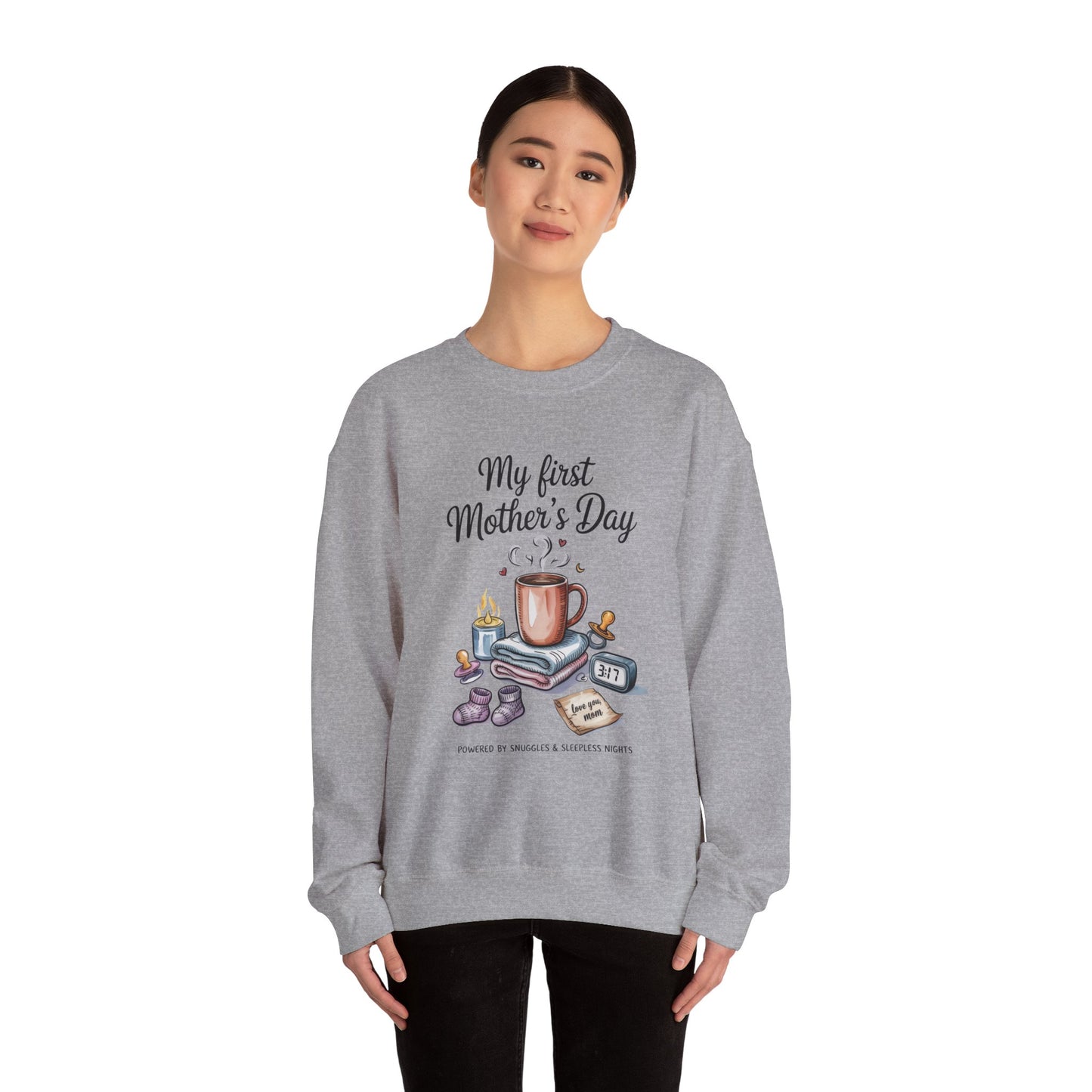 My First Mother's Day Sweatshirt, Cozy Crewneck for Moms, Gift for New Mothers, Baby Shower Tee, Snuggles & Sleepless Nights