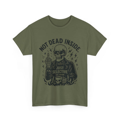 Mens Dark Humor Graphic Shirt, Not Dead Inside, Funny Graphic Shirt for Casual Wear, Gifts for Him, Halloween, Occasions, Funny Skeleton Tee