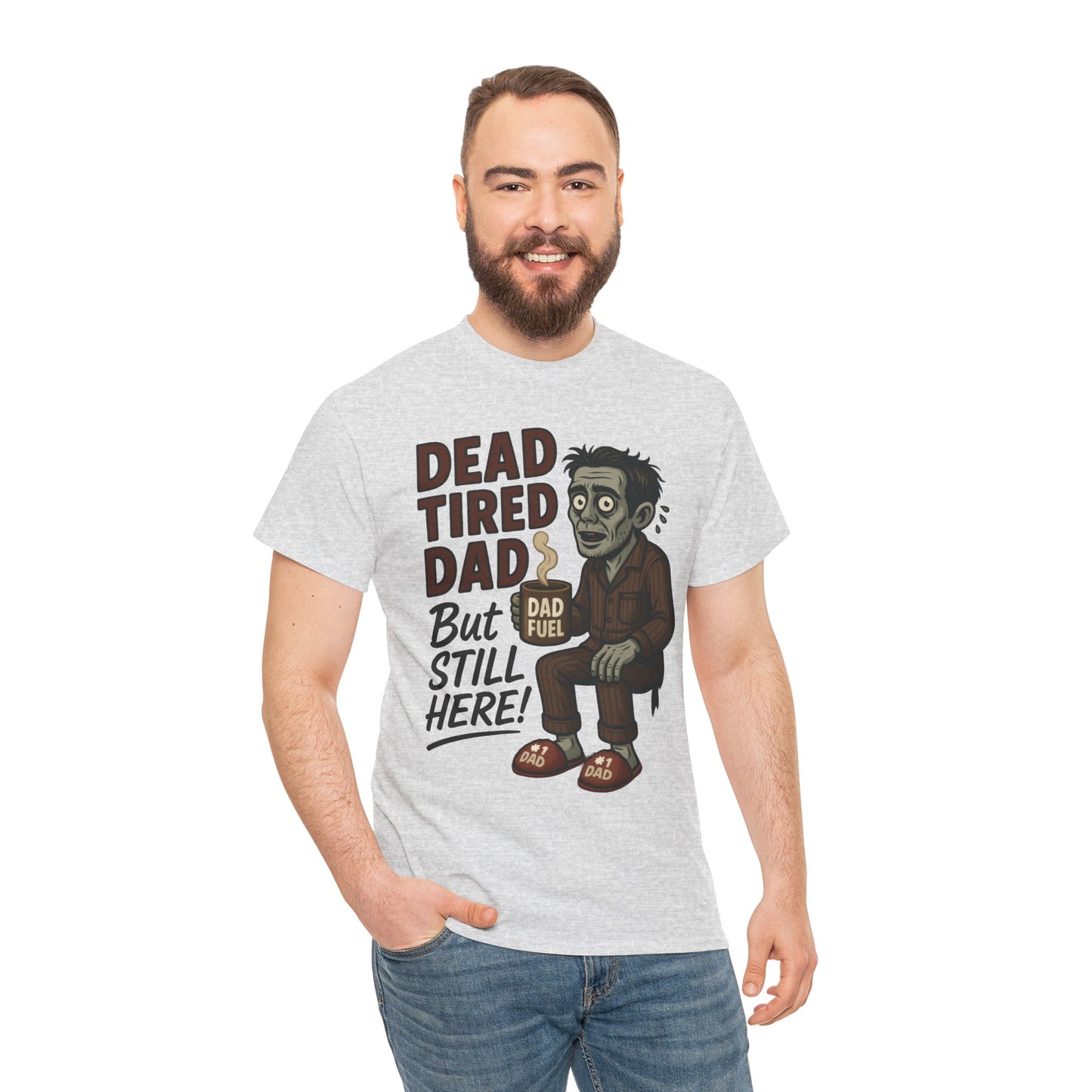 Dead Tired Dad Funny Zombie Coffee Men's T-Shirt, Father's Day Gift for Men, Dad Fuel Graphic Tee, Halloween Dad Tee
