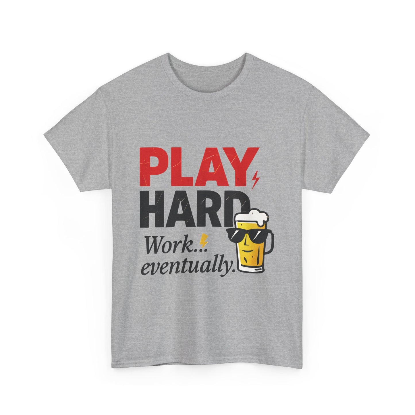 Play Hard Mens Heavy Cotton Tee, Perfect for Beer Lovers, Casual Hangouts, Parties, Gifts, and Relaxed Days