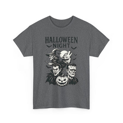 Halloween Night Men's T-Shirt, Classic Monsters Graphic Tee, Witch, Vampire, Frankenstein, Werewolf