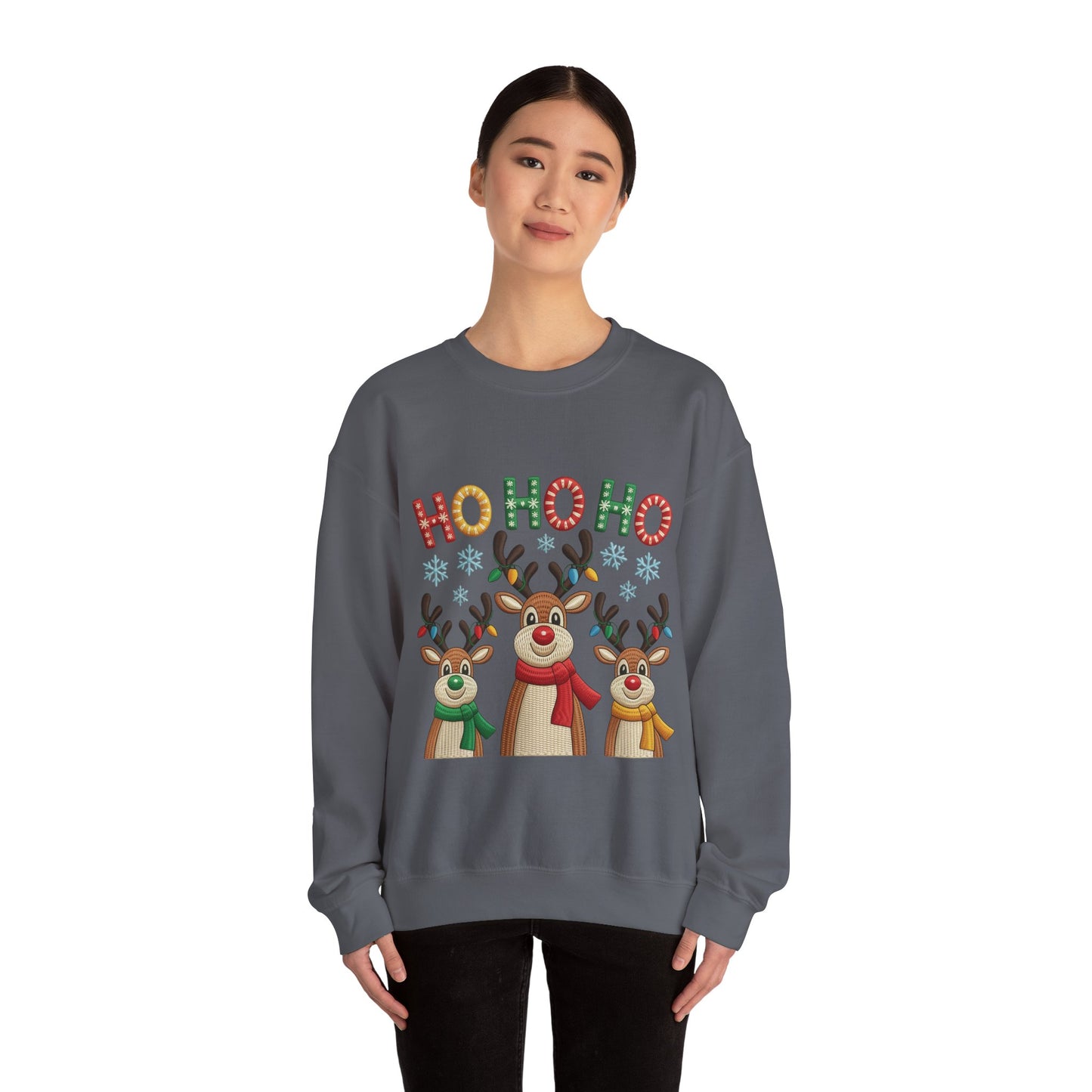 Ho Ho Ho Reindeer Christmas Sweatshirt, Cute Holiday Pullover for Women