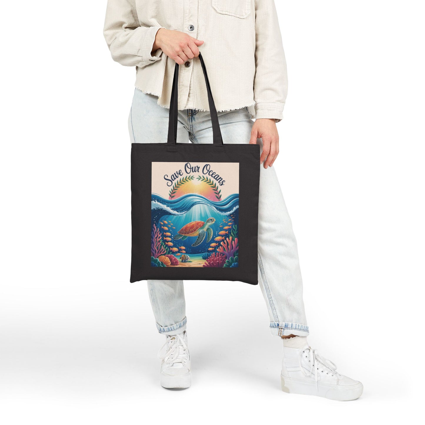 Eco-Friendly Ocean Conservation Tote Bag, Reusable Grocery Bag, Beach Bag, Gift for Ocean Lovers, Summer Accessories