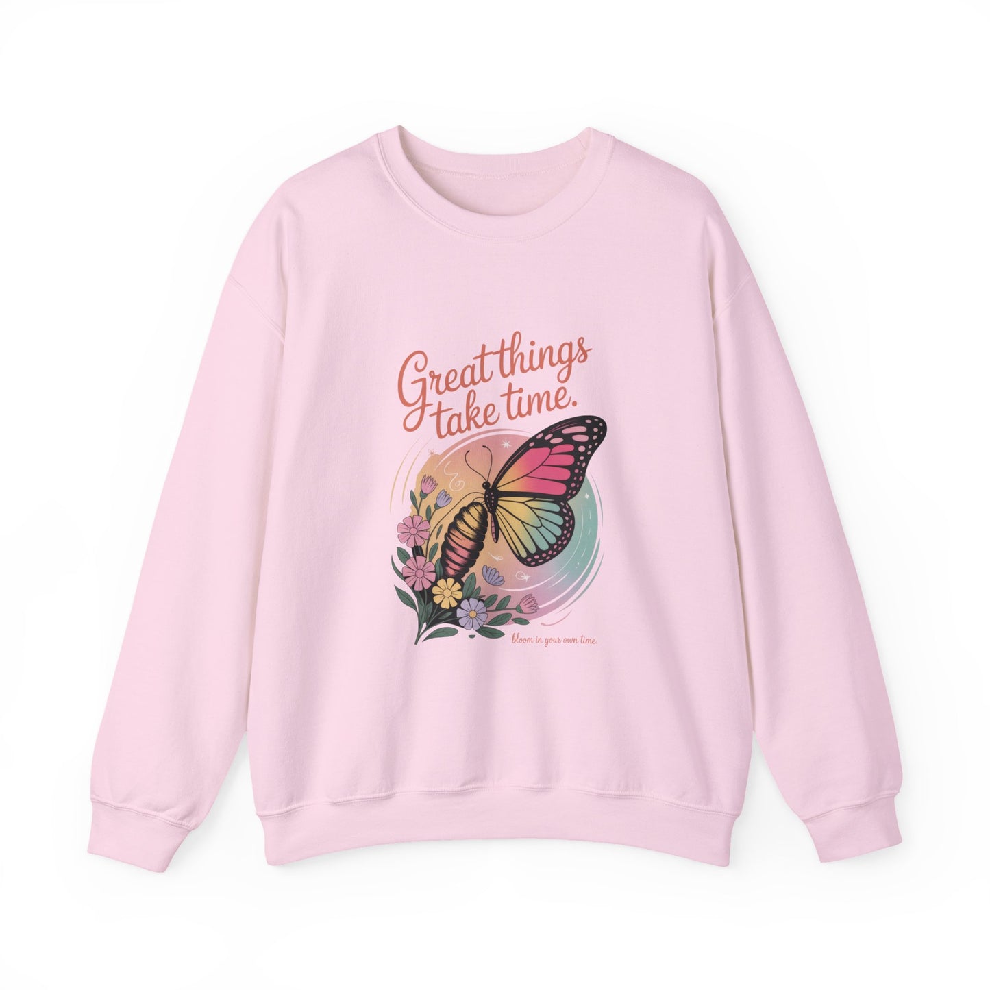 Inspirational Butterfly Sweatshirt - Great Things Take Time, Cozy Unisex Crewneck, Perfect Gift for Nature Lovers, Relaxed Style, [...]