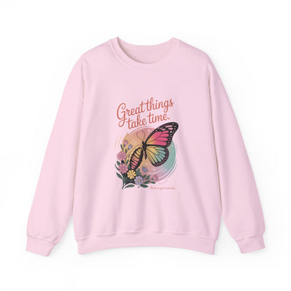 Inspirational Butterfly Sweatshirt - Great Things Take Time, Cozy Unisex Crewneck, Perfect Gift for Nature Lovers, Relaxed Style, [...]